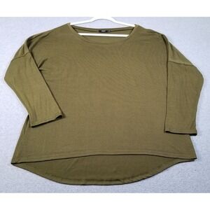 UGET Top Women XL Extra Large Green Knit High Low Hem Long Sleeve Casual Stretch